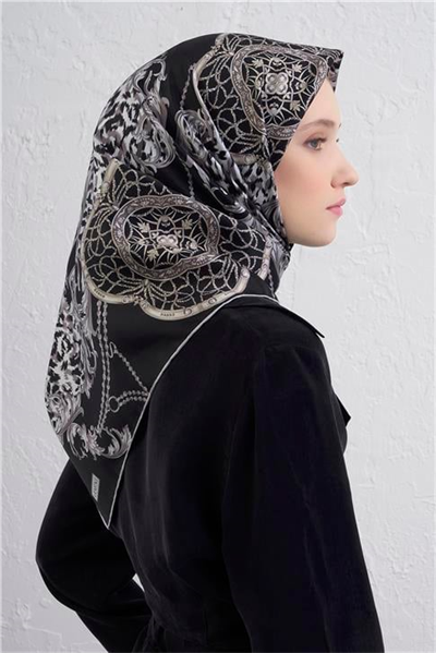Armine Klasik Desenli Saf İpek Twill Eşarp 9411D 86