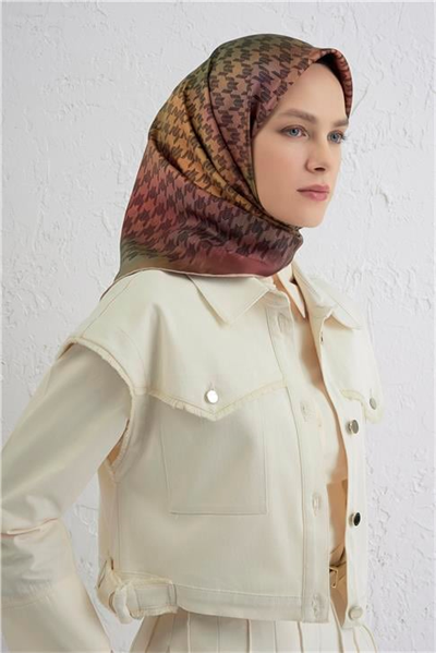 Armine Klasik Desenli Saf İpek Twill Eşarp 9434D 38