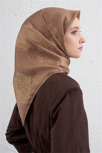 Armine Klasik Desenli Saf İpek Twill Eşarp 9428D 38