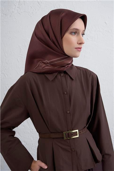 Armine Klasik Desenli Saf İpek Twill Eşarp 9404D 07