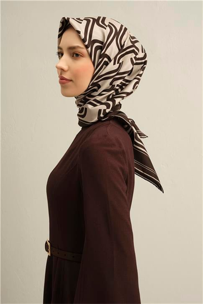 Armine Klasik Desenli Saf İpek Twill Eşarp 9343D 52