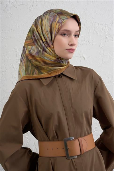 Armine Klasik Desenli Saf İpek Twill Eşarp 9430D 01
