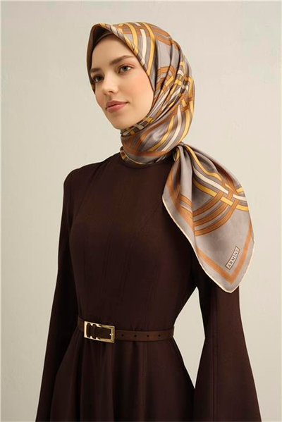 Armine Klasik Desenli Saf İpek Twill Eşarp 9333D 32