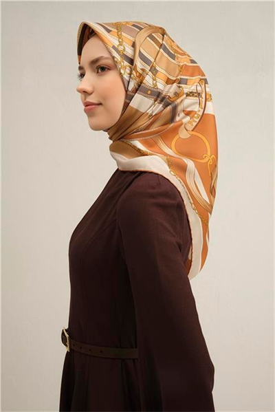 Armine Klasik Desenli Saf İpek Twill Eşarp 9315D 01