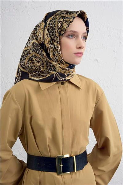 Armine Klasik Desenli Saf İpek Twill Eşarp 9411D 36