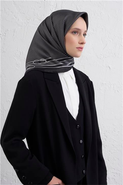 Armine Klasik Desenli Saf İpek Twill Eşarp 9404D 01