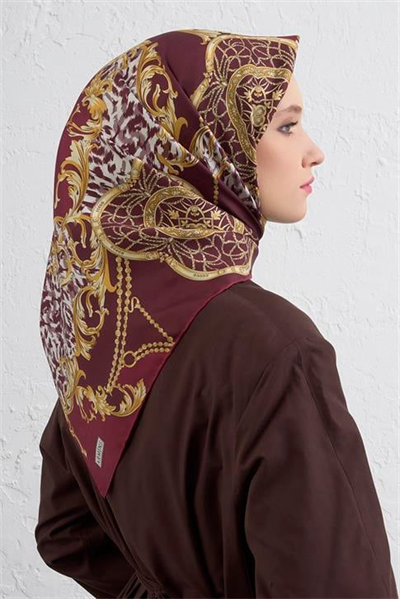 Armine Klasik Desenli Saf İpek Twill Eşarp 9411D 87