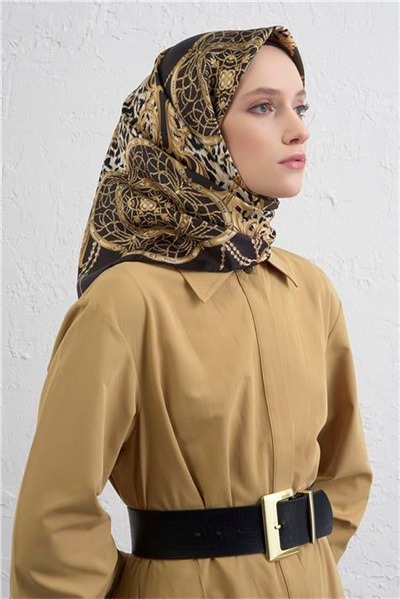 Armine Klasik Desenli Saf İpek Twill Eşarp 9411D 33