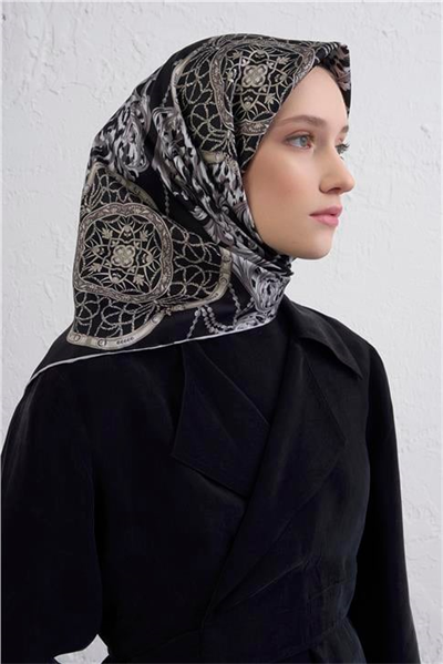 Armine Klasik Desenli Saf İpek Twill Eşarp 9411D 86
