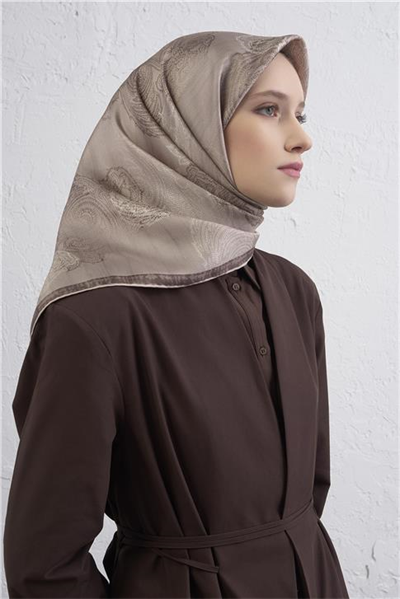 Armine Klasik Desenli Saf İpek Twill Eşarp 9428D 06