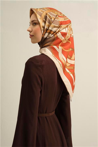 Armine Klasik Desenli Saf İpek Twill Eşarp 9315D 05