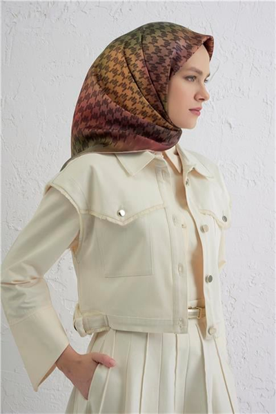 Armine Klasik Desenli Saf İpek Twill Eşarp 9434D 38
