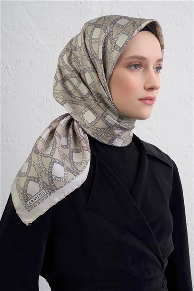 Armine Klasik Desenli Saf İpek Twill Eşarp 9410D 85