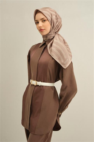 Armine Klasik Desenli Saf İpek Twill Eşarp 9351D 02
