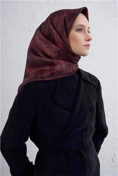 Armine Klasik Desenli Saf İpek Twill Eşarp 9428D 03
