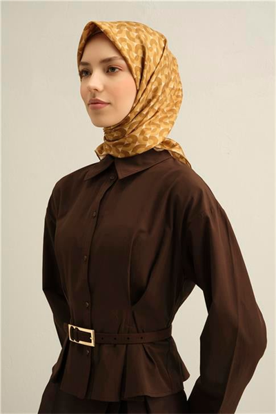 Armine Klasik Desenli Saf İpek Twill Eşarp 9321D 07