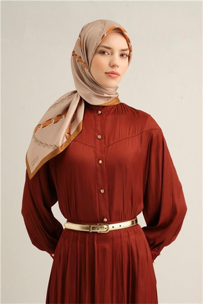 Armine Klasik Desenli Saf İpek Twill Eşarp 9346D 38