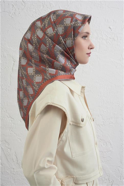Armine Klasik Desenli Saf İpek Twill Eşarp 9410D 35
