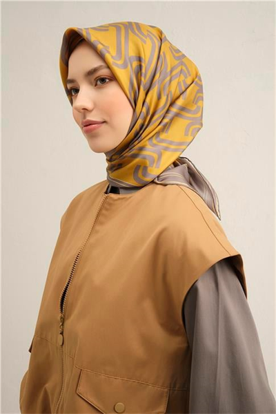 Armine Klasik Desenli Saf İpek Twill Eşarp 9343D 05