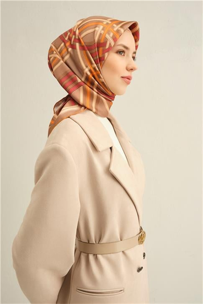 Armine Klasik Desenli Saf İpek Twill Eşarp 9333D 03