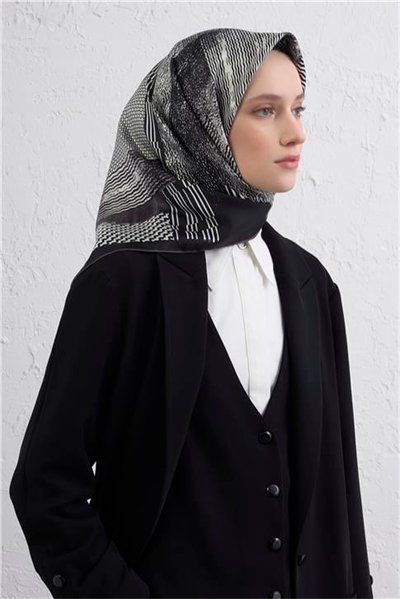Armine Klasik Desenli Saf İpek Twill Eşarp 9439D 01