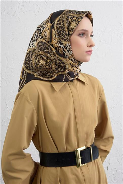Armine Klasik Desenli Saf İpek Twill Eşarp 9411D 33