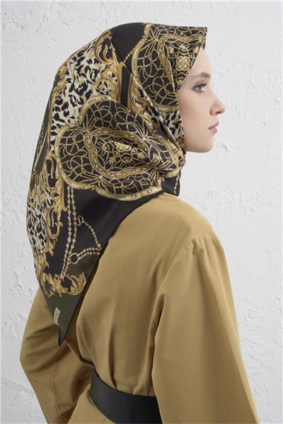 Armine Klasik Desenli Saf İpek Twill Eşarp 9411D 33