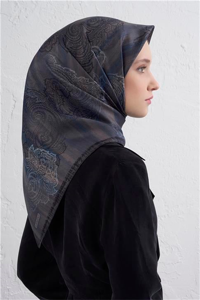 Armine Klasik Desenli Saf İpek Twill Eşarp 9428D 02