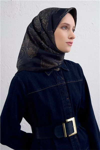 Armine Klasik Desenli Saf İpek Twill Eşarp 9428D 05