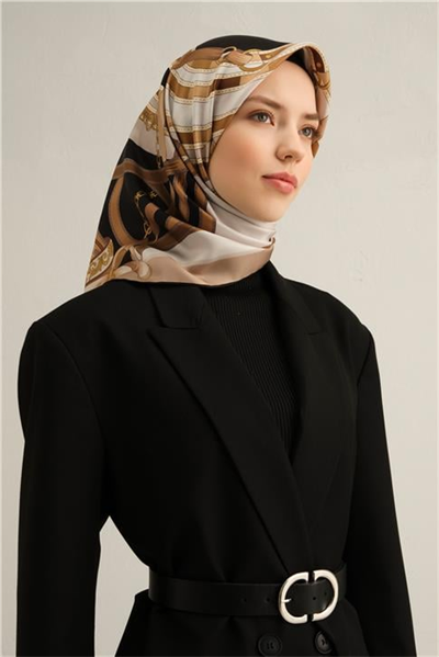 Armine Klasik Desenli Saf İpek Twill Eşarp 9315D 03