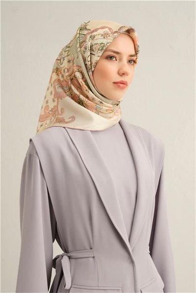 Armine Klasik Desenli Saf İpek Twill Eşarp 9338 21