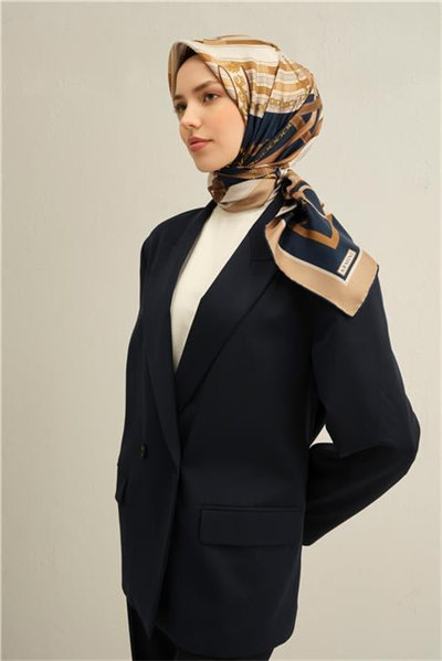 Armine Klasik Desenli Saf İpek Twill Eşarp 9315D 02