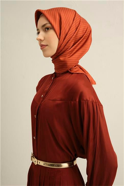 Armine Klasik Desenli Saf İpek Twill Eşarp 9348D 04