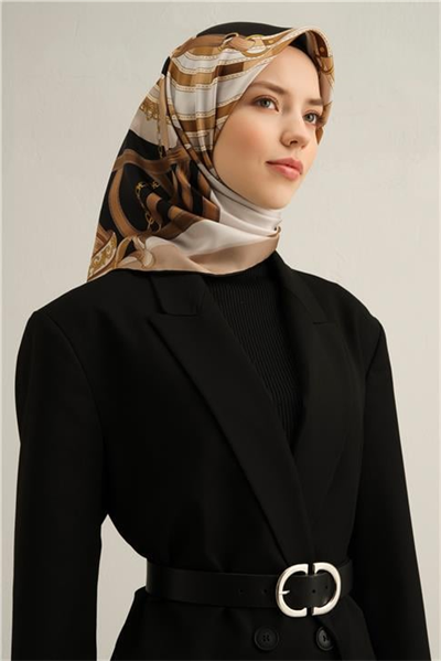 Armine Klasik Desenli Saf İpek Twill Eşarp 9315D 03