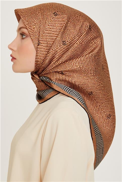 Armine Klasik Desenli Twill Saf İpek Eşarp 9252D 03 35