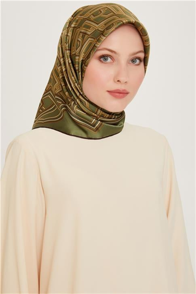 Armine Klasik Desenli Twill Saf İpek Eşarp 9213D 51