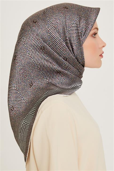 Armine Klasik Desenli Twill Saf İpek Eşarp 9252D 03 09