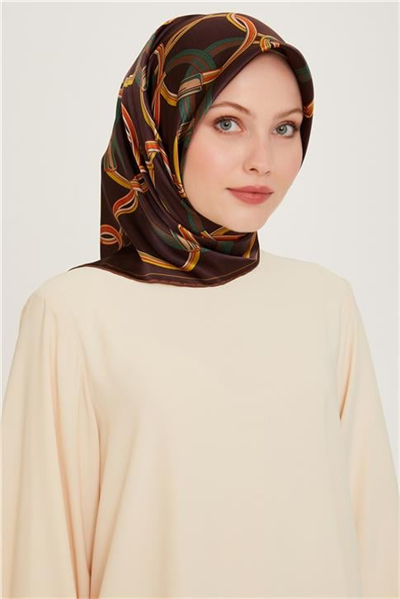 Armine Klasik Desenli Twill Saf İpek Eşarp 9203D 85
