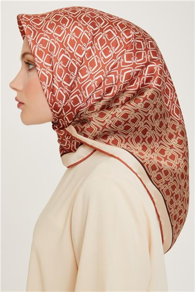 Armine Klasik Desenli Twill Saf İpek Eşarp 9248D 05 34
