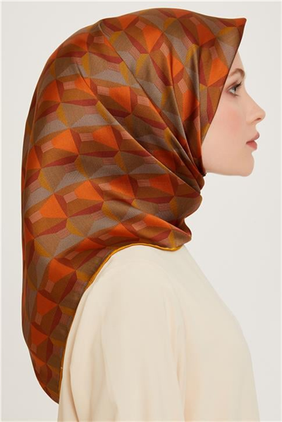 Armine Klasik Desenli Twill Saf İpek Eşarp 9204D 38