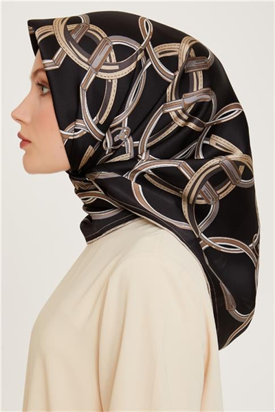 Armine Klasik Desenli Twill Saf İpek Eşarp 9203D 03