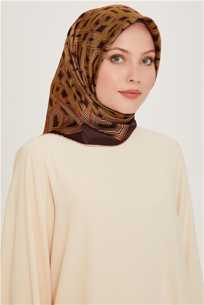 Armine Klasik Desenli Twill Saf İpek Eşarp 9213D 83
