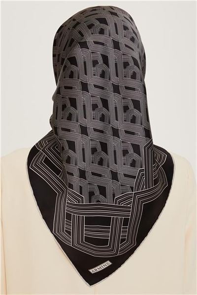 Armine Klasik Desenli Twill Saf İpek Eşarp 9213D 03