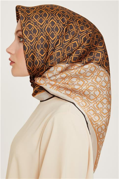 Armine Klasik Desenli Twill Saf İpek Eşarp 9248D 05 85