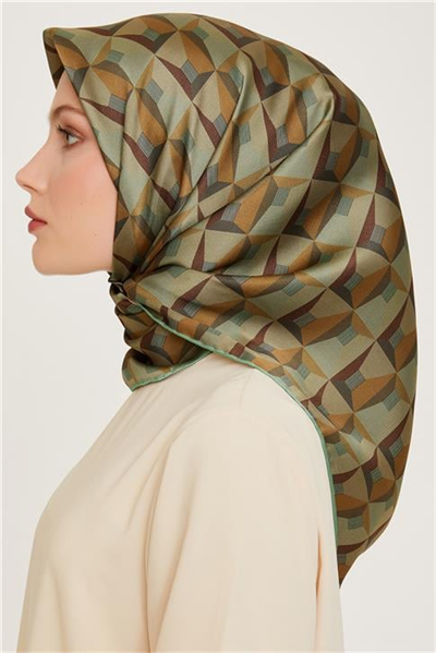 Armine Klasik Desenli Twill Saf İpek Eşarp 9204D 04