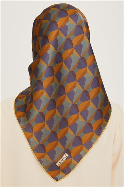 Armine Klasik Desenli Twill Saf İpek Eşarp 9204D 39