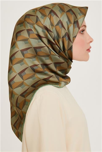 Armine Klasik Desenli Twill Saf İpek Eşarp 9204D 04