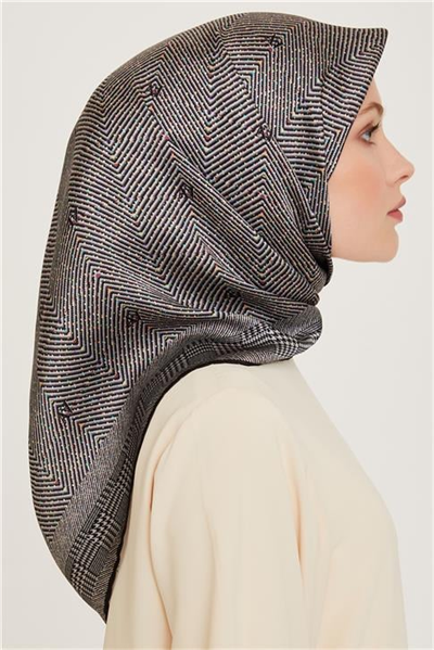 Armine Klasik Desenli Twill Saf İpek Eşarp 9252D 03 82