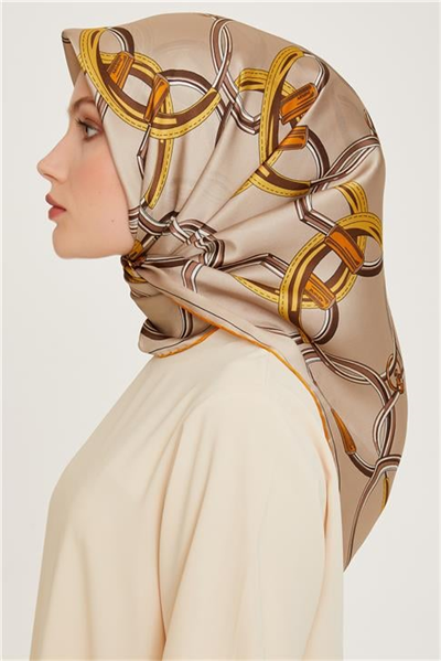 Armine Klasik Desenli Twill Saf İpek Eşarp 9203D 33