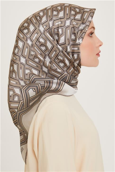 Armine Klasik Desenli Twill Saf İpek Eşarp 9213D 34